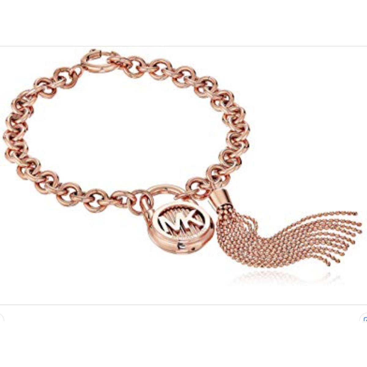 Michael Kors Hamilton Rose Gold Chain Bracelet Padlock Tassel MKJ6820791 +mk Box