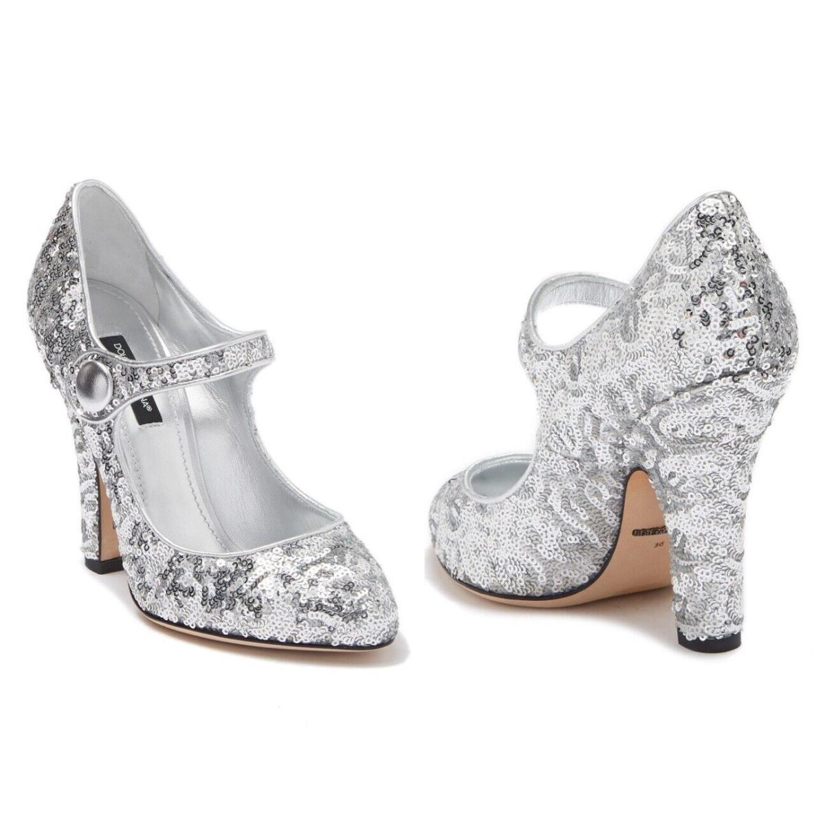 Dolce Gabbana Metallic Silver Sequin Mary Jane Pumps US 8 1/2 / IT 39.5