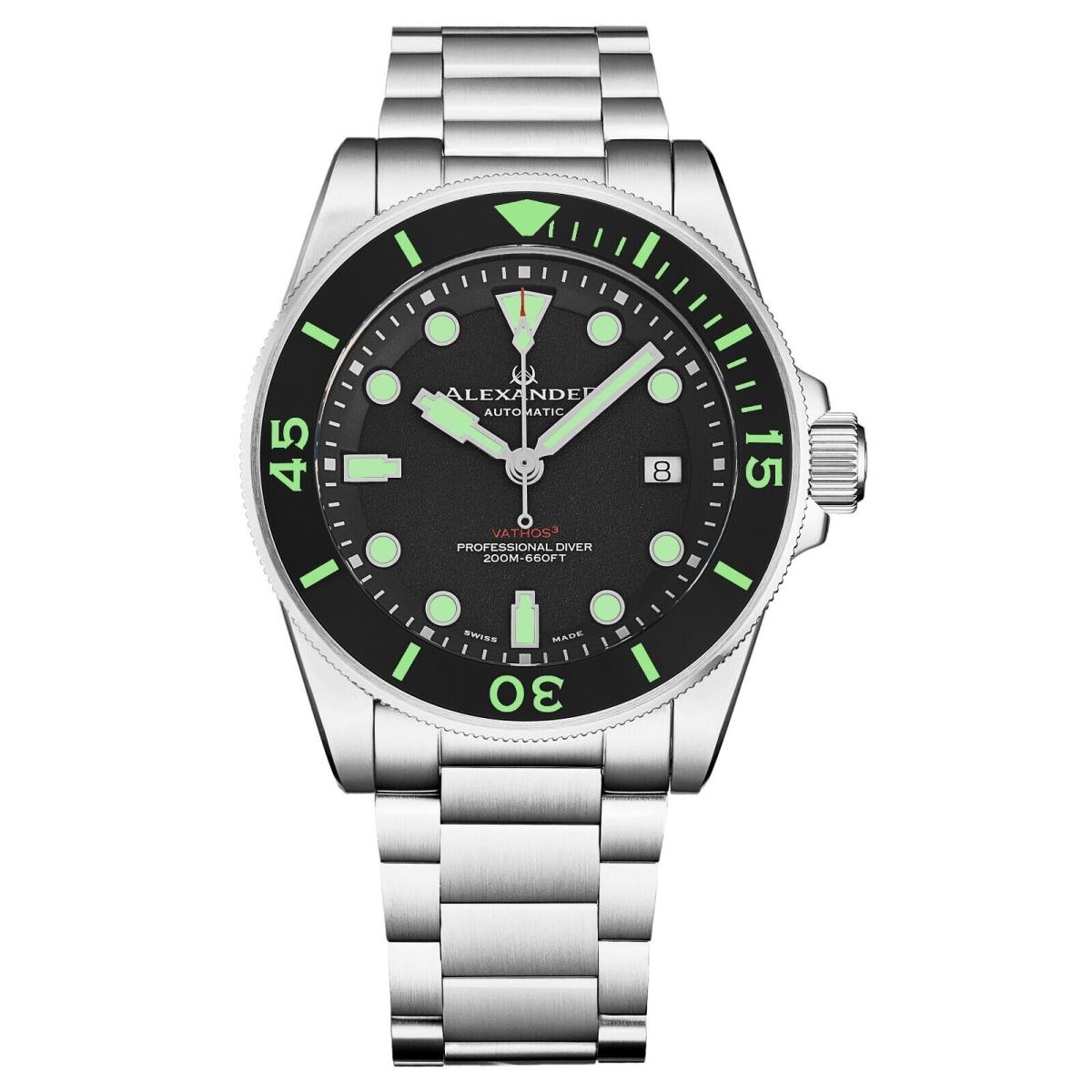 Alexander Vathos 3 Men`s Stainless Steel Automatic Professional Divers Watch