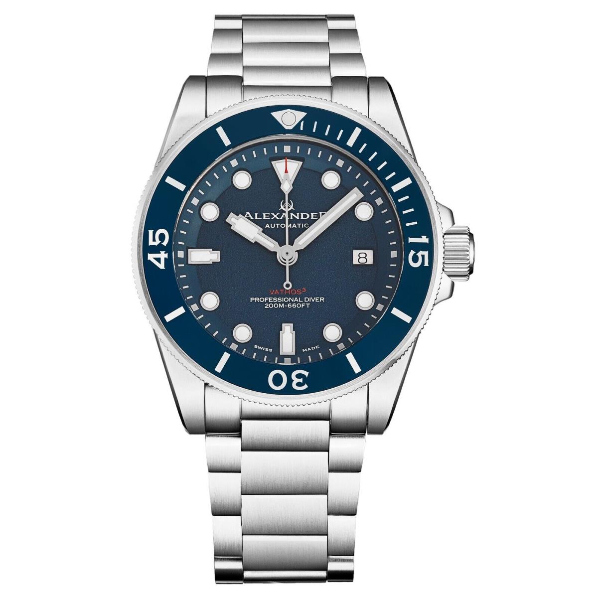 Alexander Vathos 3 Men`s Stainless Steel Automatic Professional Divers Watch