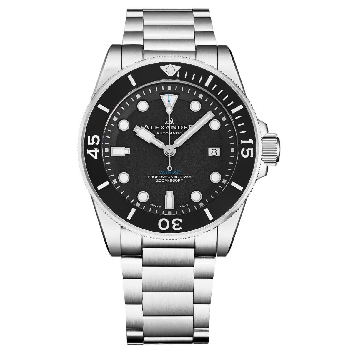 Alexander Vathos 3 Men`s Stainless Steel Automatic Professional Divers Watch