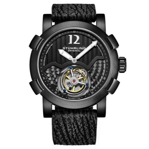 Stuhrling 407A 335X1 Mechanical Tourbillon Open Heart Sharkskin Mens Watch