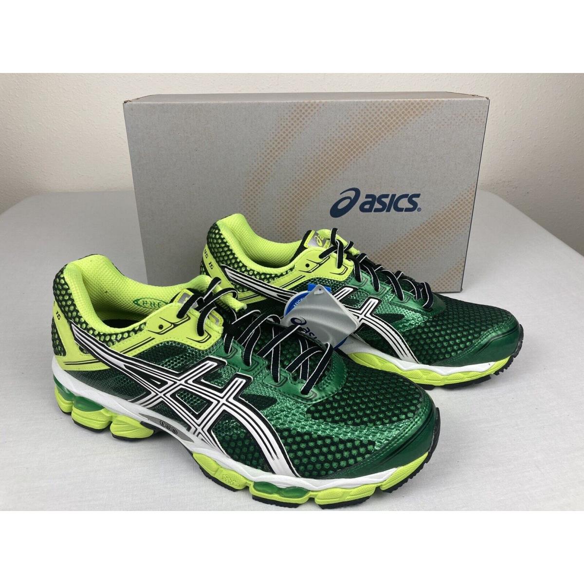 Asics Gel Cumulus 15 Running Shoes Pine Flash Yellow Mens Size 11 Box Rare