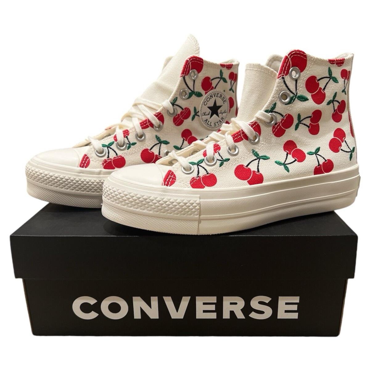 Converse Women`s Chuck Taylor All-star Lift White Cherry Platform Sneakers Size7