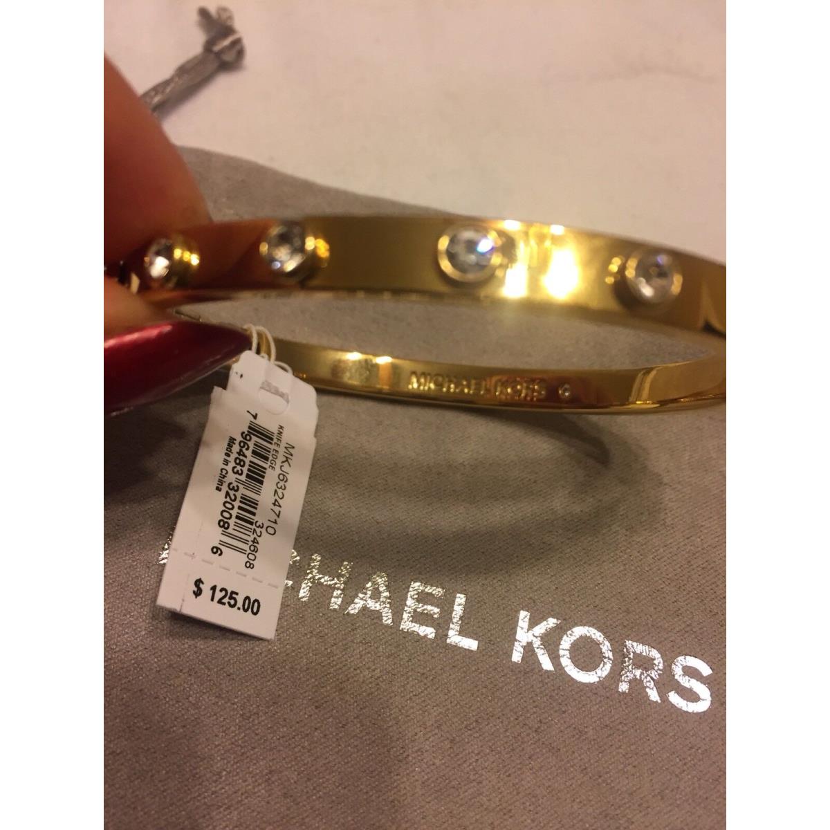 Michael Kors Yellow-tone Hinged Round Cut Crystal Bangle Bracelet