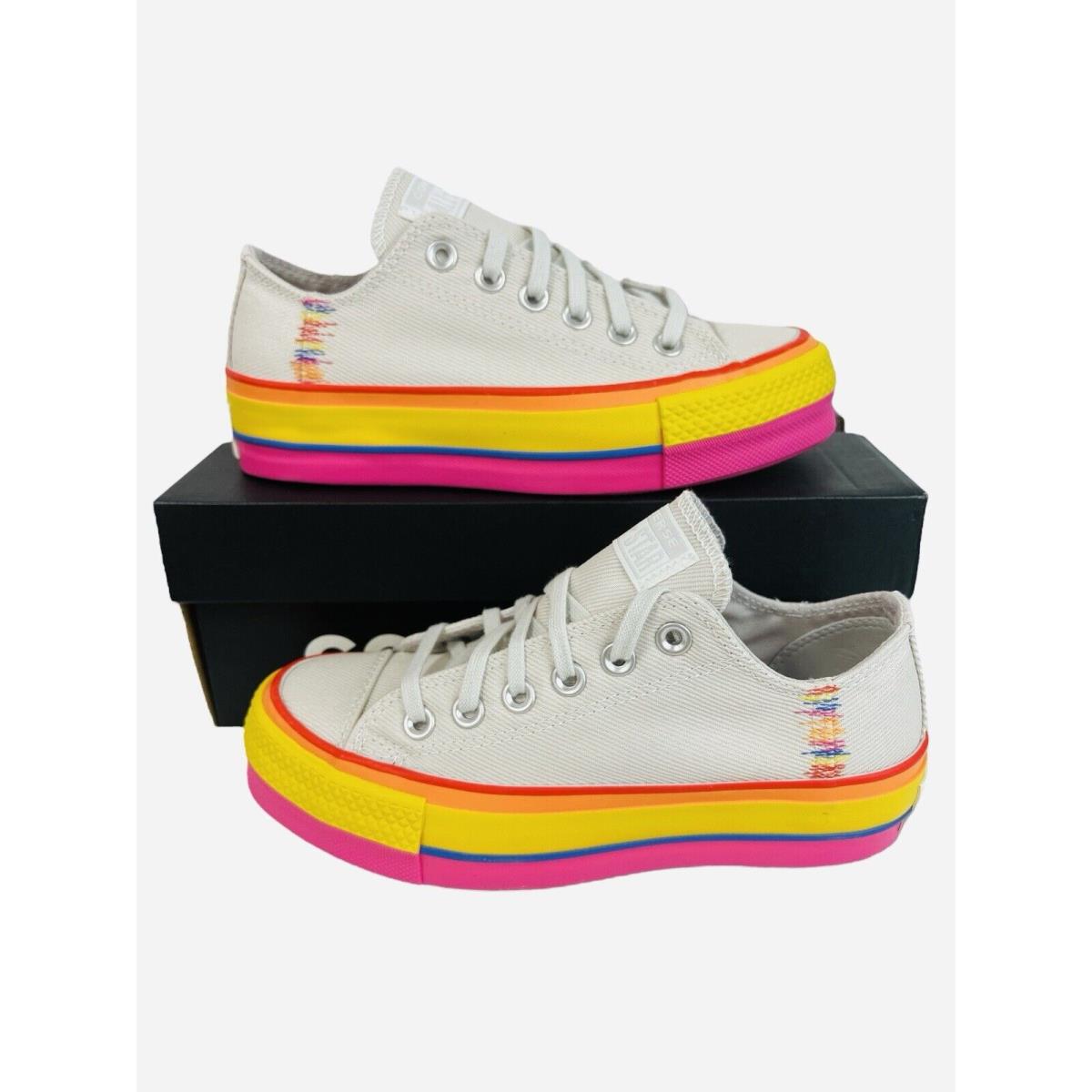 Converse Chuck Taylor All Star Lift Low Rainbow Vintage White Sneakers Size 5