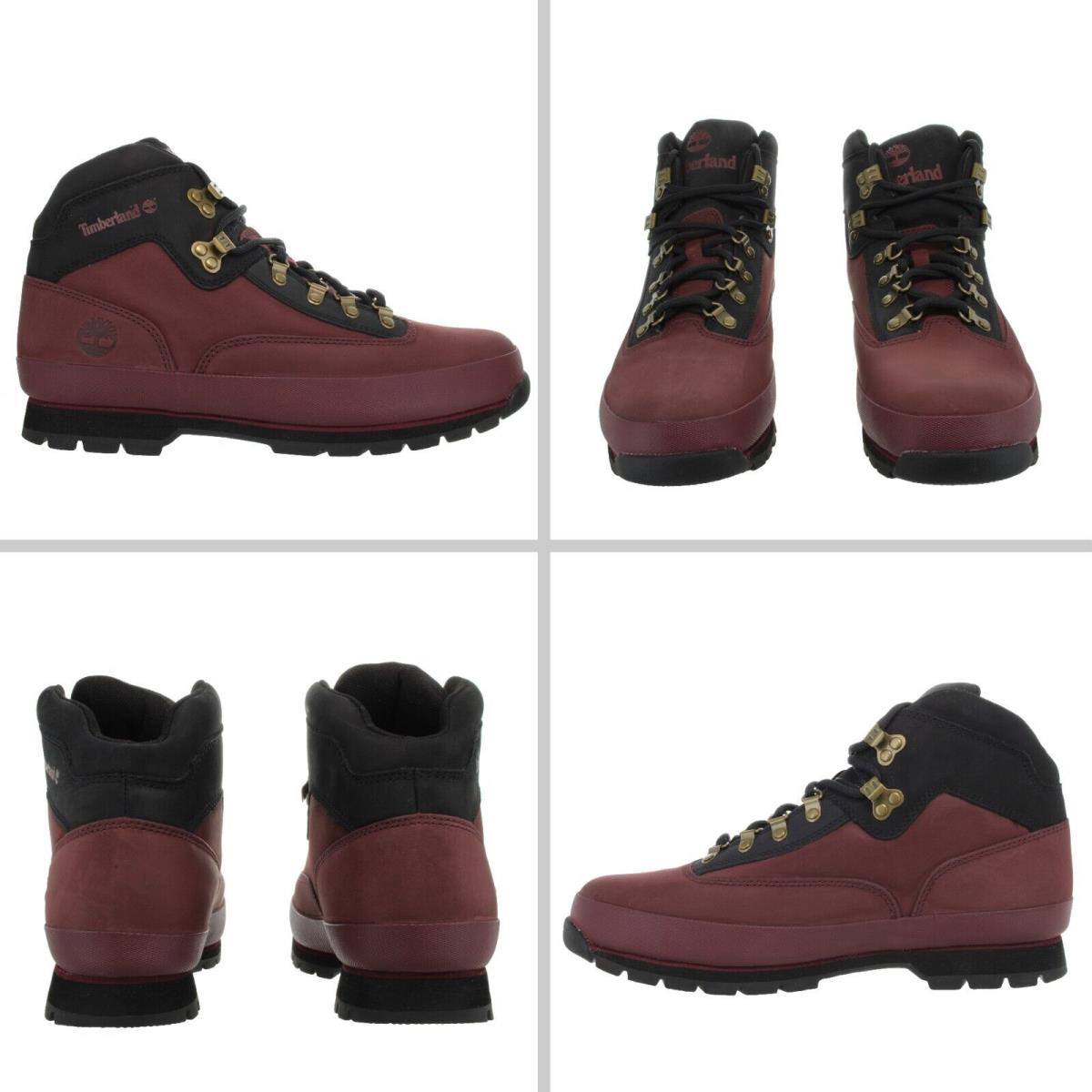 Timberland Men`s Euro Hiker Mid Burgundy Hiking Boots Multiple Size