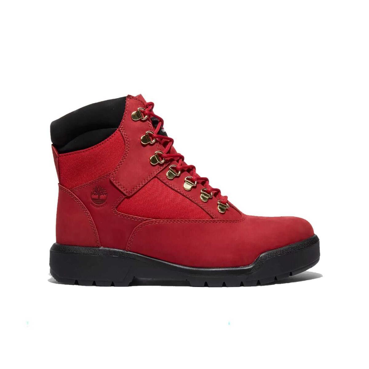 Timberland 6 Inch Waterproof Field Boot Dark Red Nubuck TB 0A2JNW F41 Men`s Size - Red