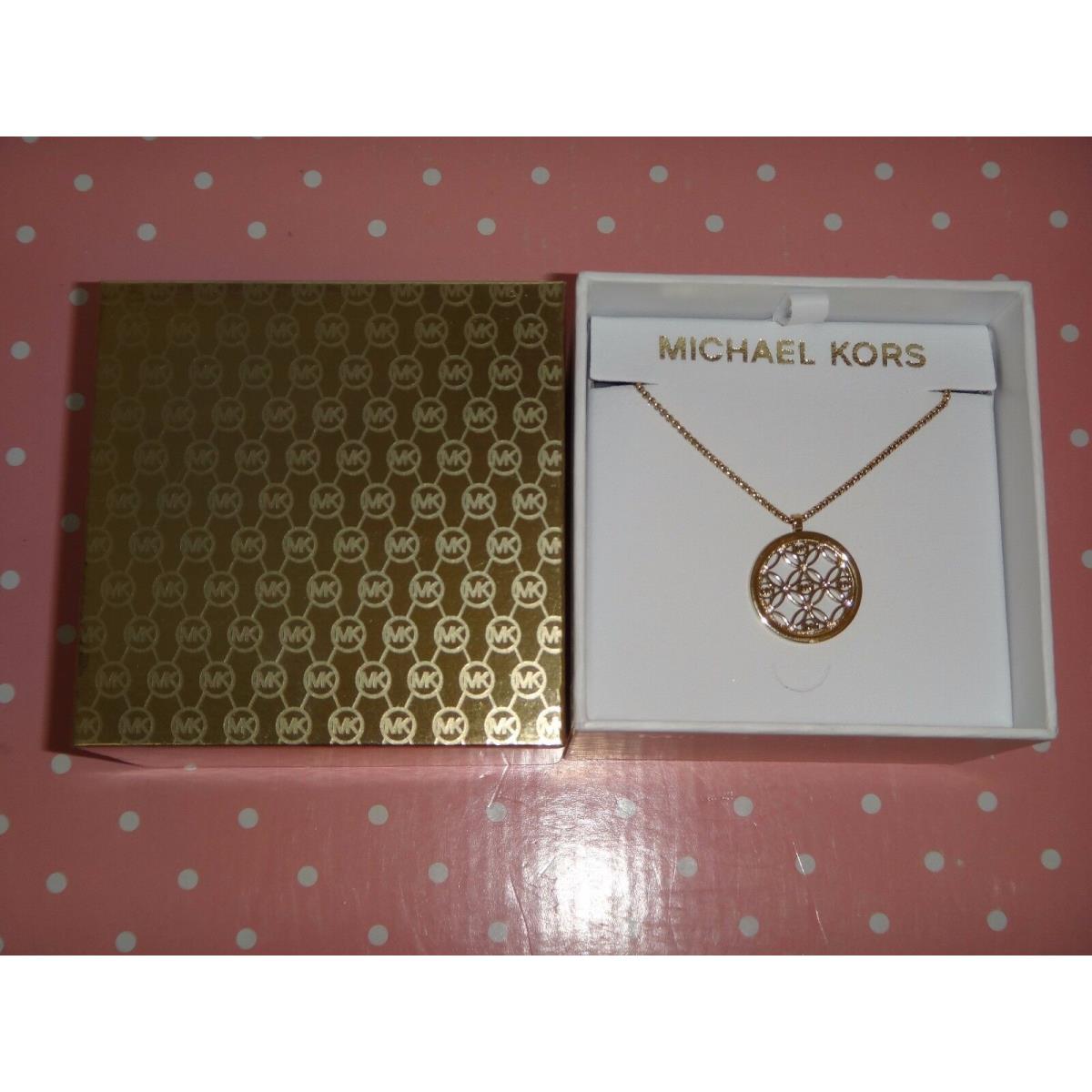 Michael Kors Heritage MK Monogram Rose Gold Necklace Crystals MKJ4285791 +mk Box