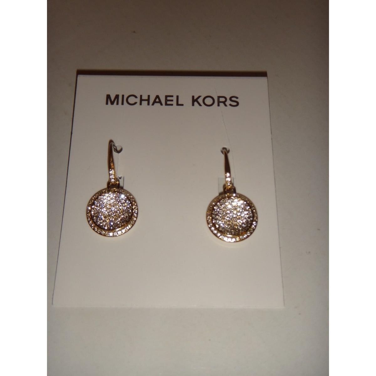 Michael Kors Brilliance Yellow Gold Drop Earrings Crystals Pave Disk MKJ2072710