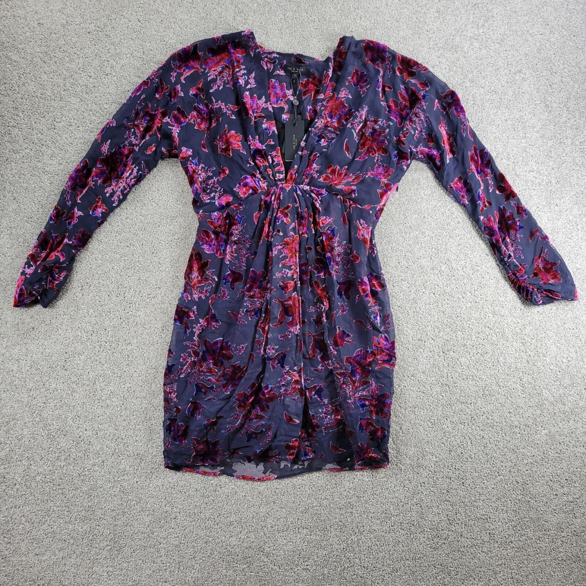 Rag Bone Eloise Velvet Mini Dress Womens 4 Black Purple Floral Sheer Lined