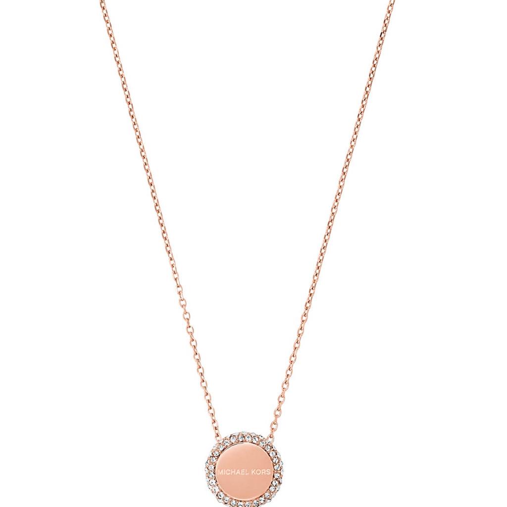 Michael Kors Brilliance Rose Gold MK Logo Necklace Crystals MKJ6180791 + MK Box