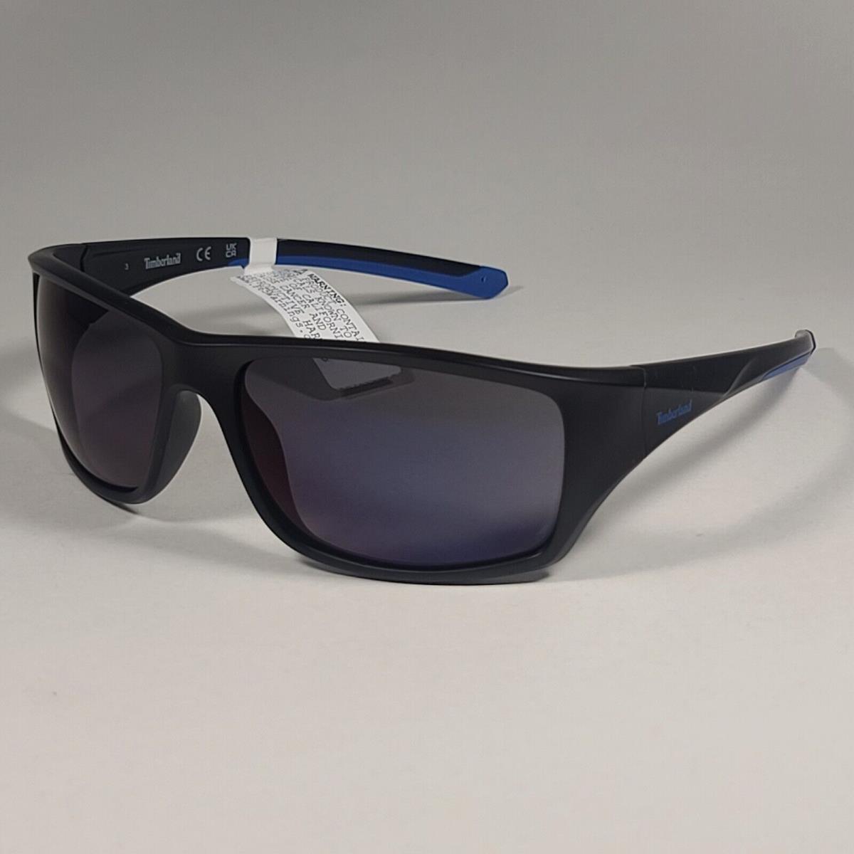 Timberland Wrap Sunglasses Matte Black Blue Semi Flash Ultraviolet TB7152 02X