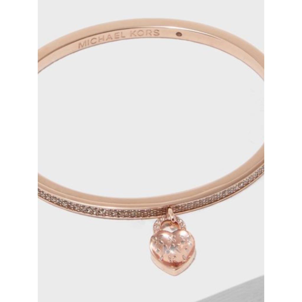 Michael Kors Logo Love Heart Rose Gold Bangle Bracelet Crystals MKJ7019791 + Box