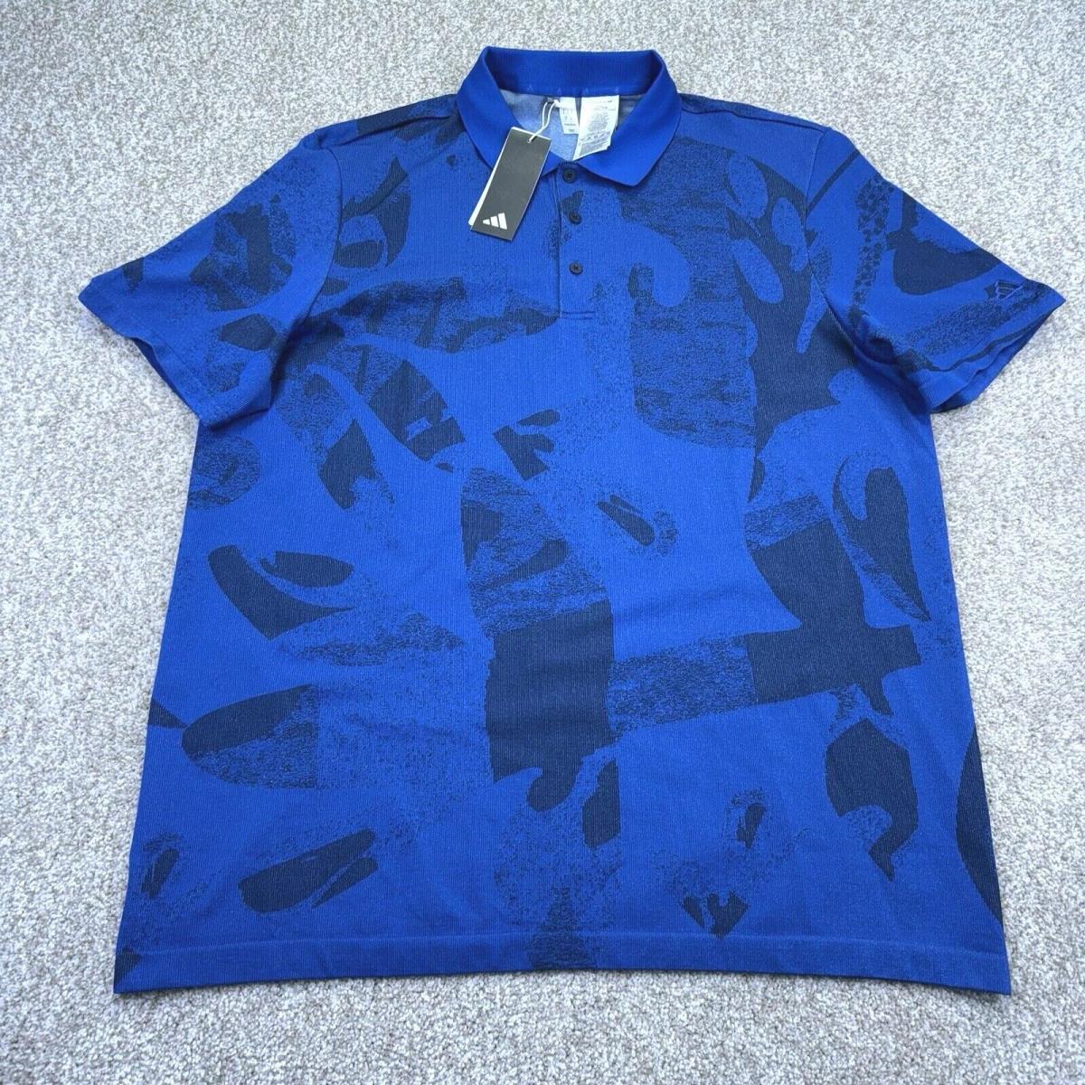 Adidas Go To Primeknit Golf Polo Shirt Mens XL Royal Blue Black Short Sleeve