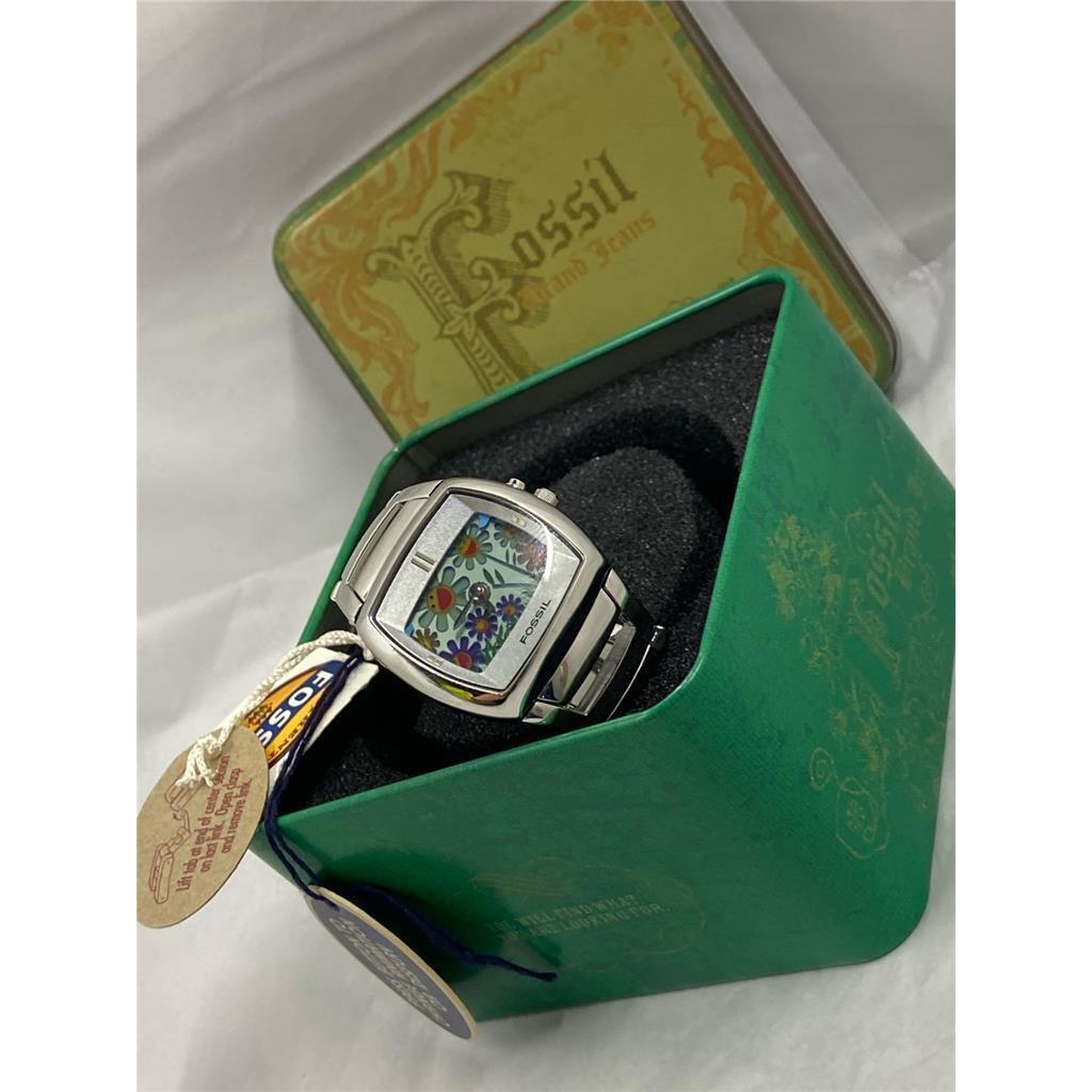 Fossil Bigtic Floral Face Chrome Color Adjust-o-matic Link Band ES1125