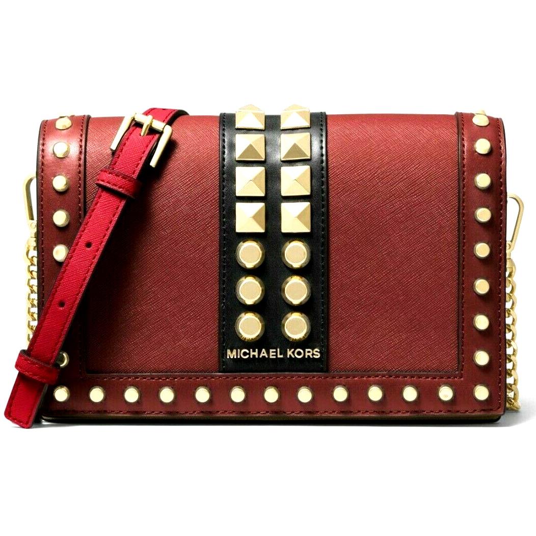 Michael Kors Jet Set Large Studded Shoulder X-body Bag In Bright Red / Gold