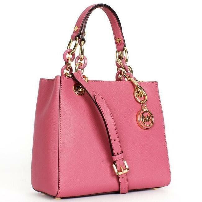 Michael Kors Cynthia Leather Satchel Shoulder Bag Tulip Pink 30S5GCYS1L