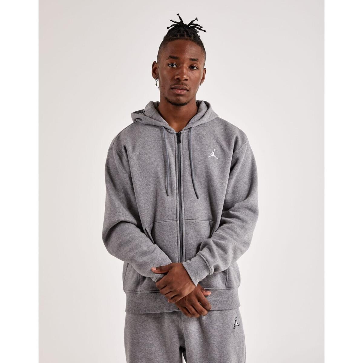 Nike Jordan Essentials Full-zip Fleece Hoodie Grey/white FJ7771-091 Men`s