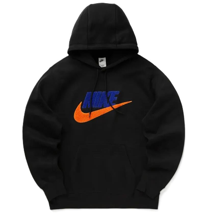 Nike Men`s Club Fleece Pullover Hoodie Black/safety Orange FN3104-010 i