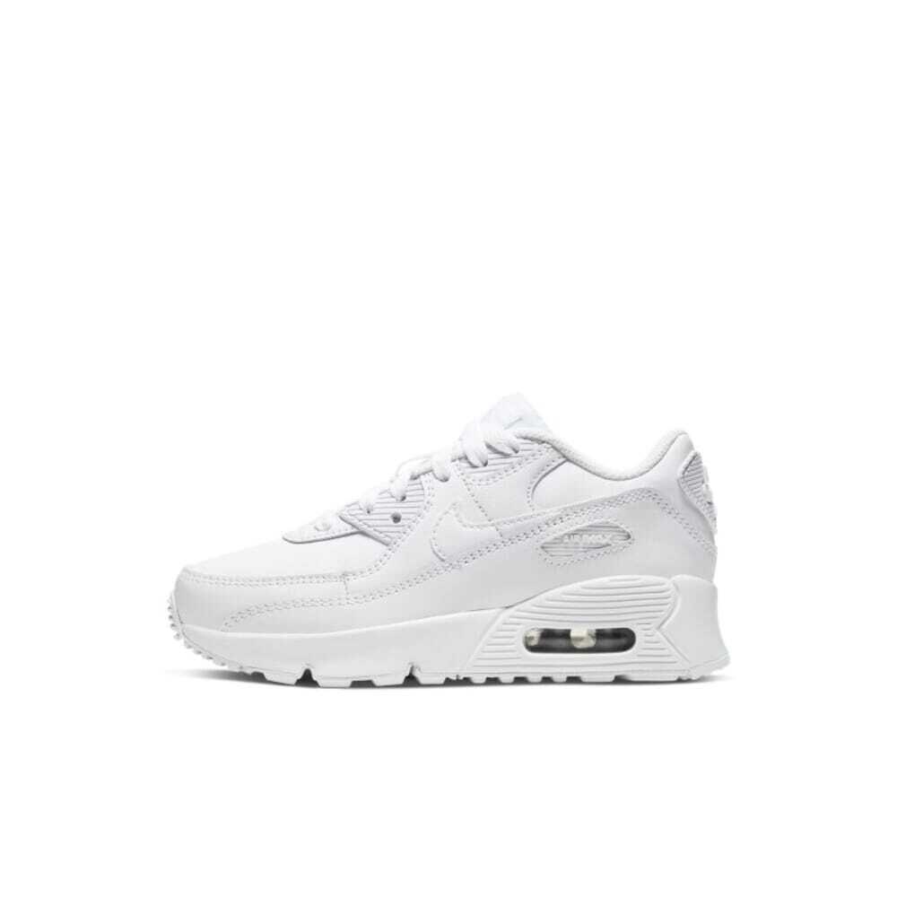 Nike Air Max 90 Leather White/white-metallic Silver CD6867-100 Pre-school Size