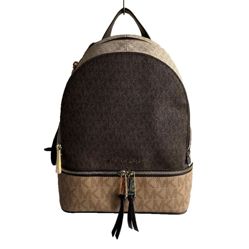 Michael Kors Rhea Zip Medium Color Block Logo Print Backpack Choc/multi