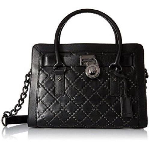 Michael Kors Hamilton Women`s Medium Leather Studded Quilted Satchel Handbag