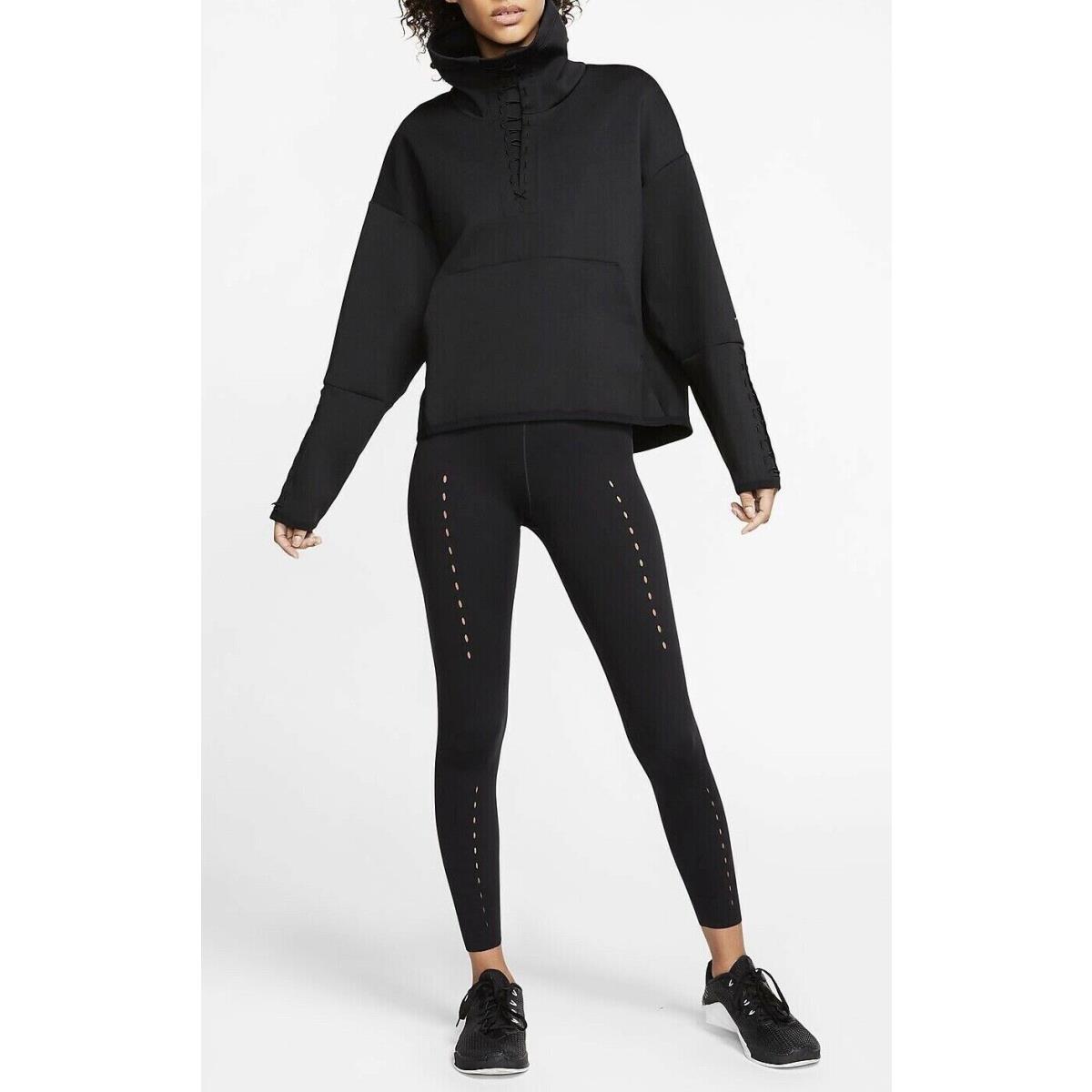 Nike Women s Solid Black Bungee Tech Pac Training Top Pullover