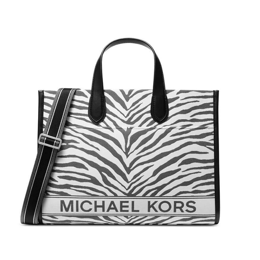 Michael Kors Gigi Zebra Print Large Tote Grab Crossbody Bag- Black/white