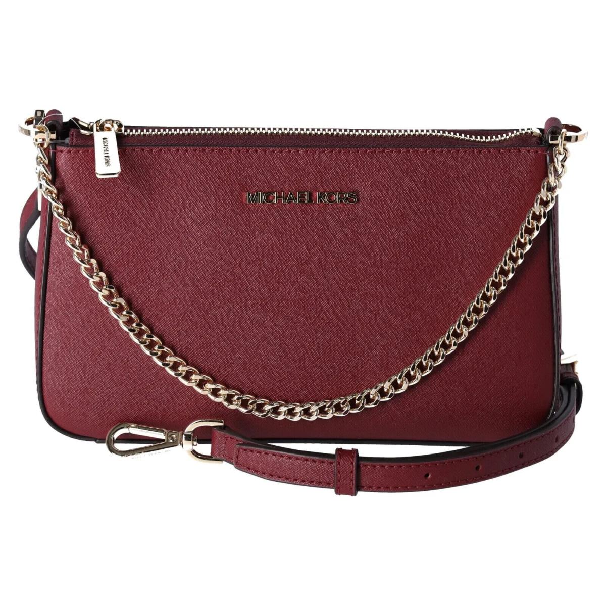 Michael Kors Jet Set Travel Medium Zip Pouchette Crossbody Dark Cherry Leather