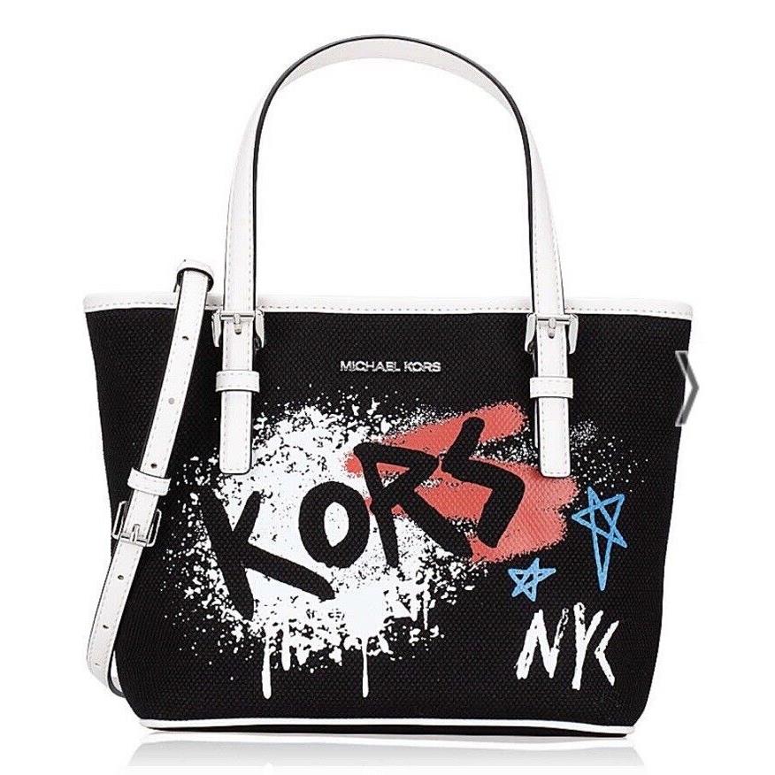 Michael Kors Graffiti Jet Set XS Top Zip Tote Black Multi -rare