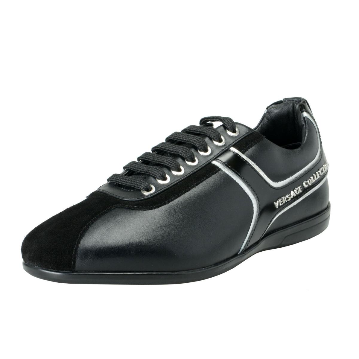 Versace Collection Men`s Black Leather Fashion Sneakers Shoes 6 7 8 9 10 11