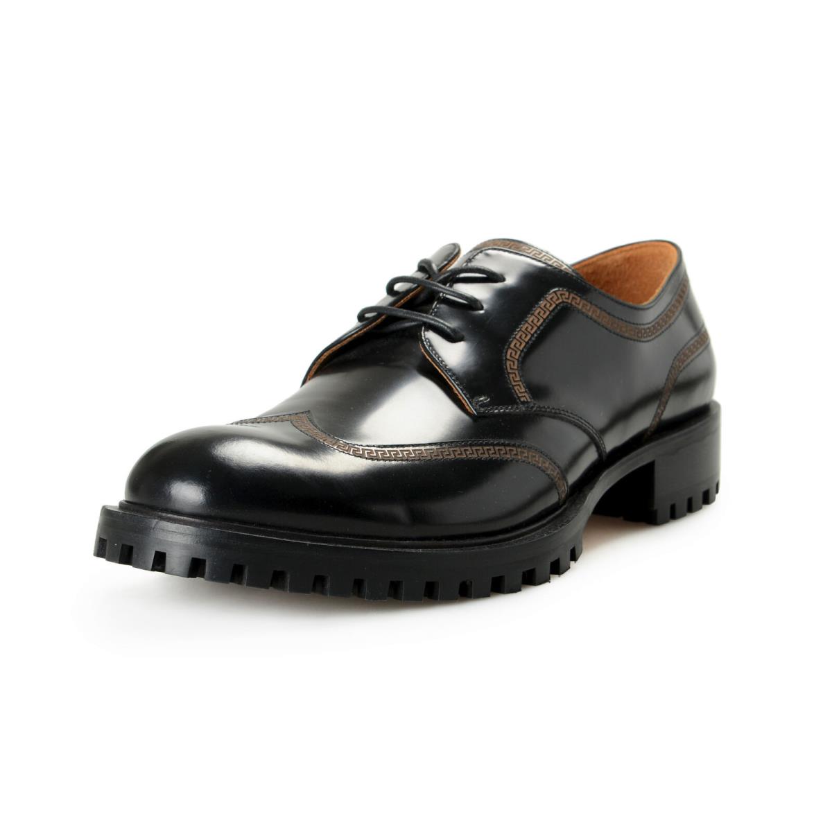 Versace Men`s Black Polished Leather Derby Oxfords Shoes