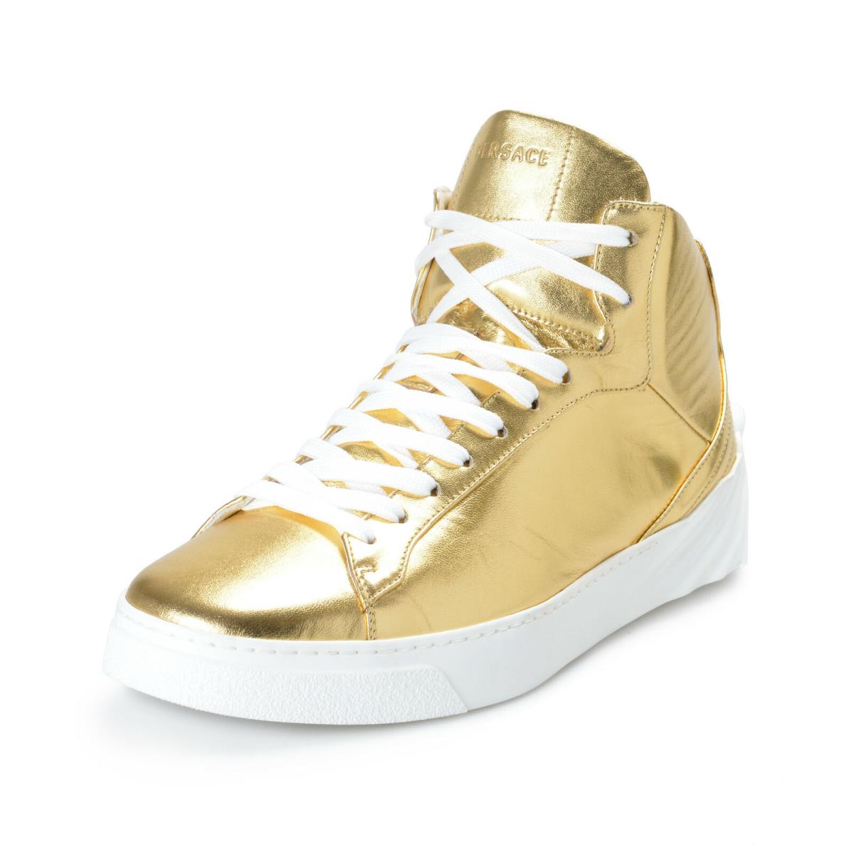 Versace Men`s Gold Leather Medusa Hi Top Fashion Sneakers Shoes Sz 7 8 8.5 9.5