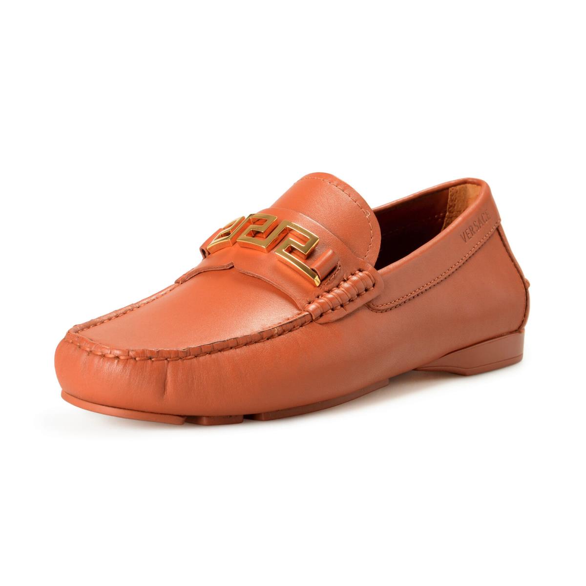 Versace Men`s Leather Brown Driver Moccasin Slip On Loafers Shoes