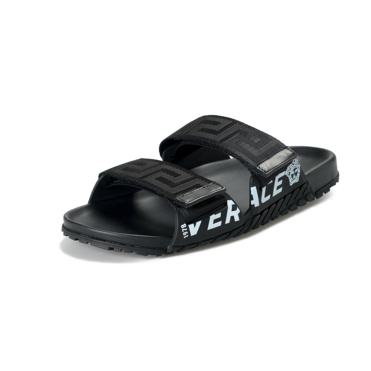 Versace Men`s Black Logo Print Sandals Flip Flop Shoes