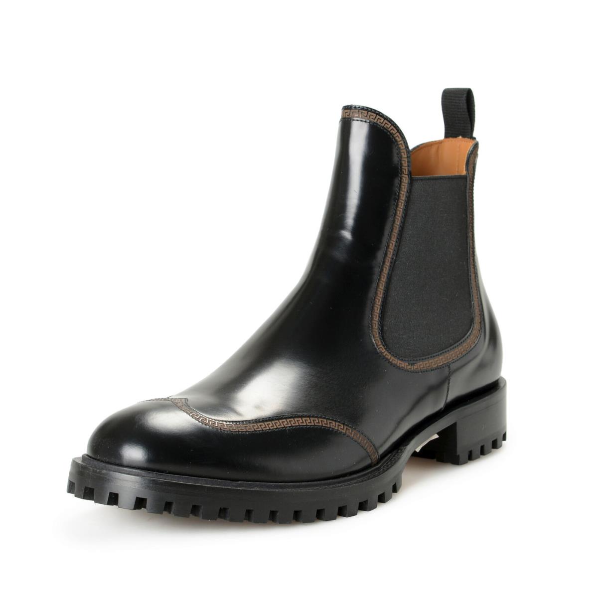 Versace Men`s Black Polished Leather Chelsea Boots Shoes