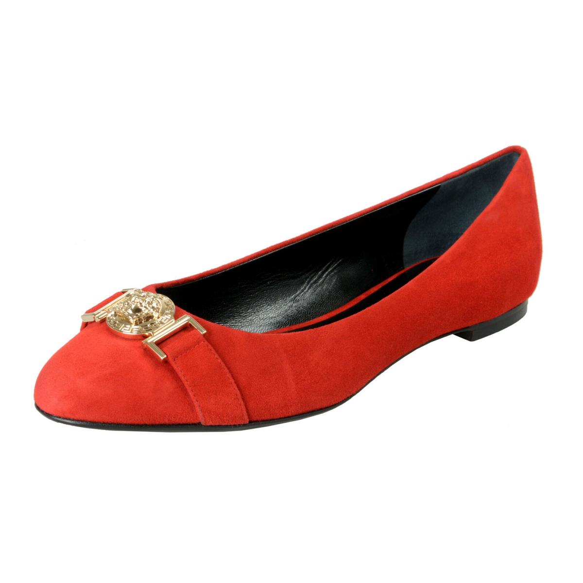 Versace Women`s True Red Suede Leather Medusa Ballet Flats Shoes Sz 6 9 10