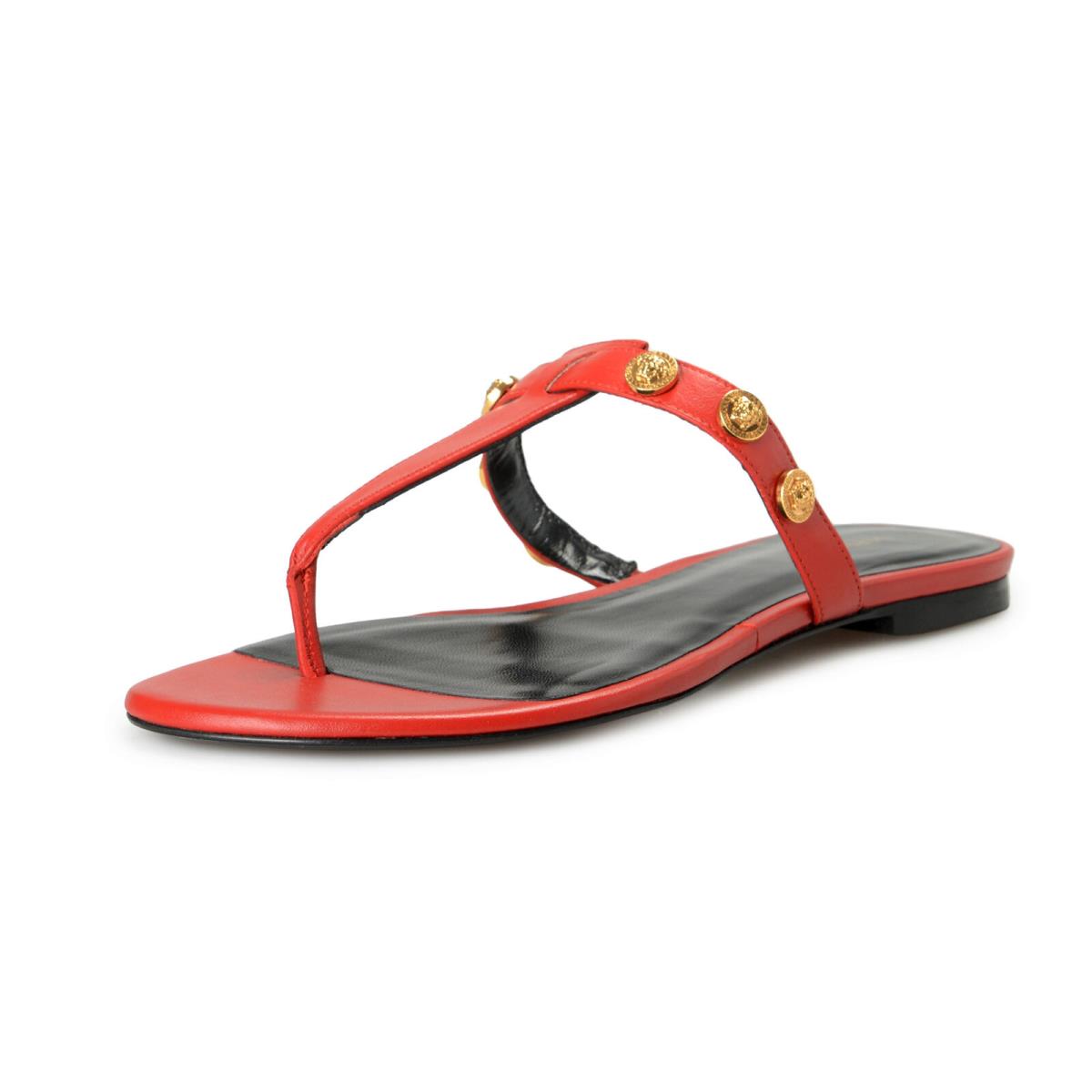 Versace Women`s Red Metal Medusa Studs Sandals Flip Flop Shoes