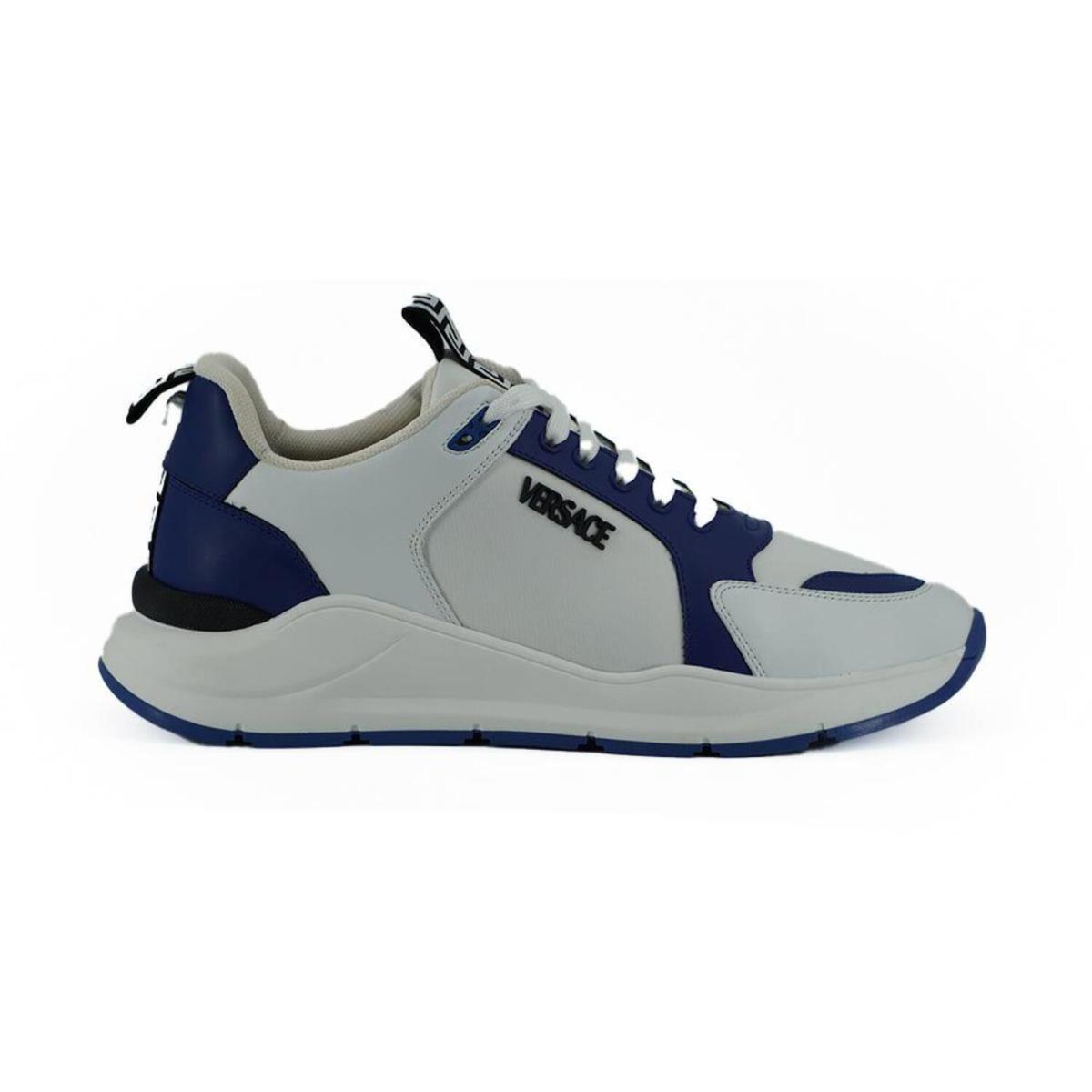 Versace Blue and White Calf Leather Sneakers