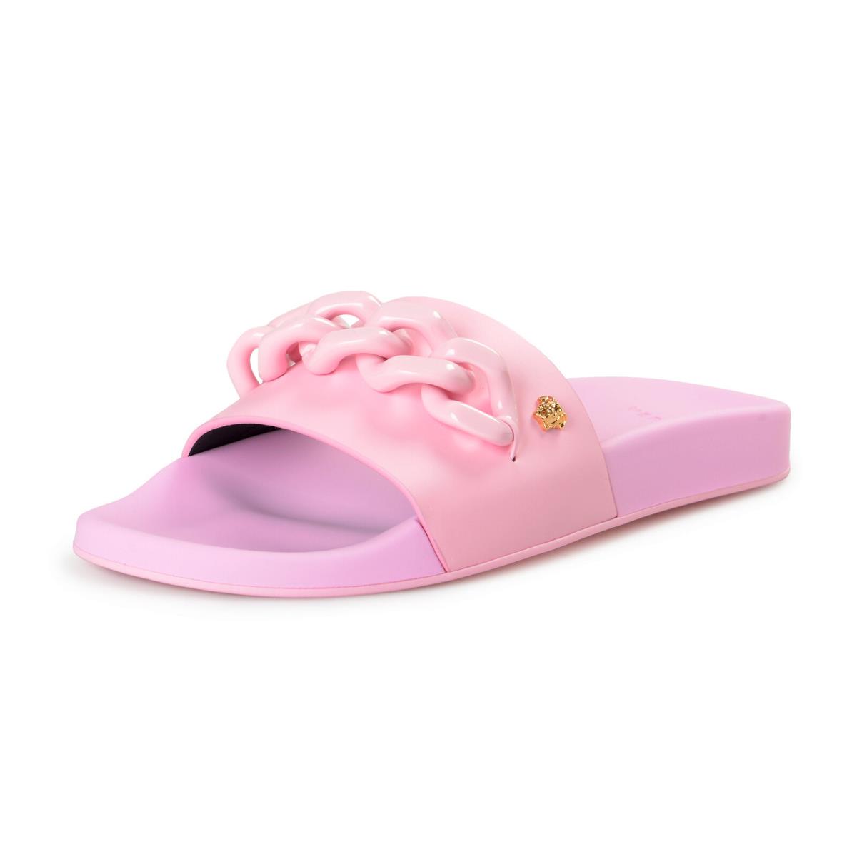 Versace Women`s Candy Pink Gold Leather Sandals Flip Flops Shoes