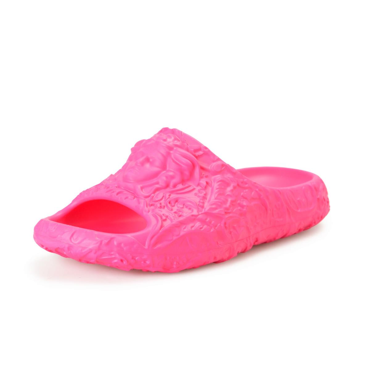 Versace Women`s Pink Baroque Medusa Head Embossed Pool Slide Flip Flops Shoes - Hot Pink