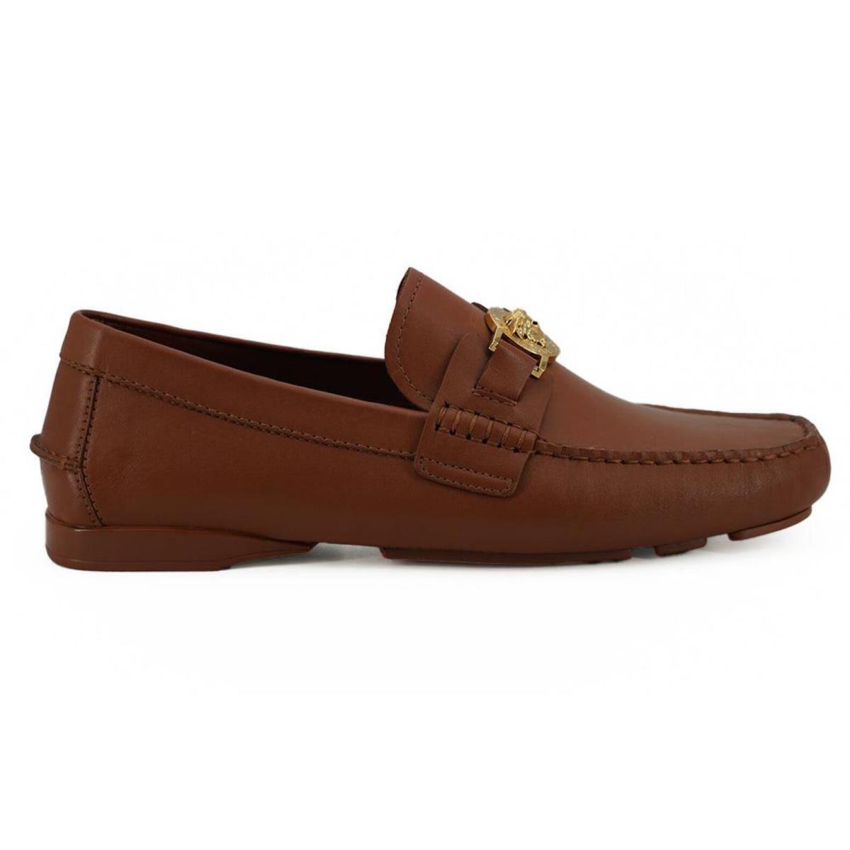 Versace Natural Brown Calf Leather Loafers Shoes