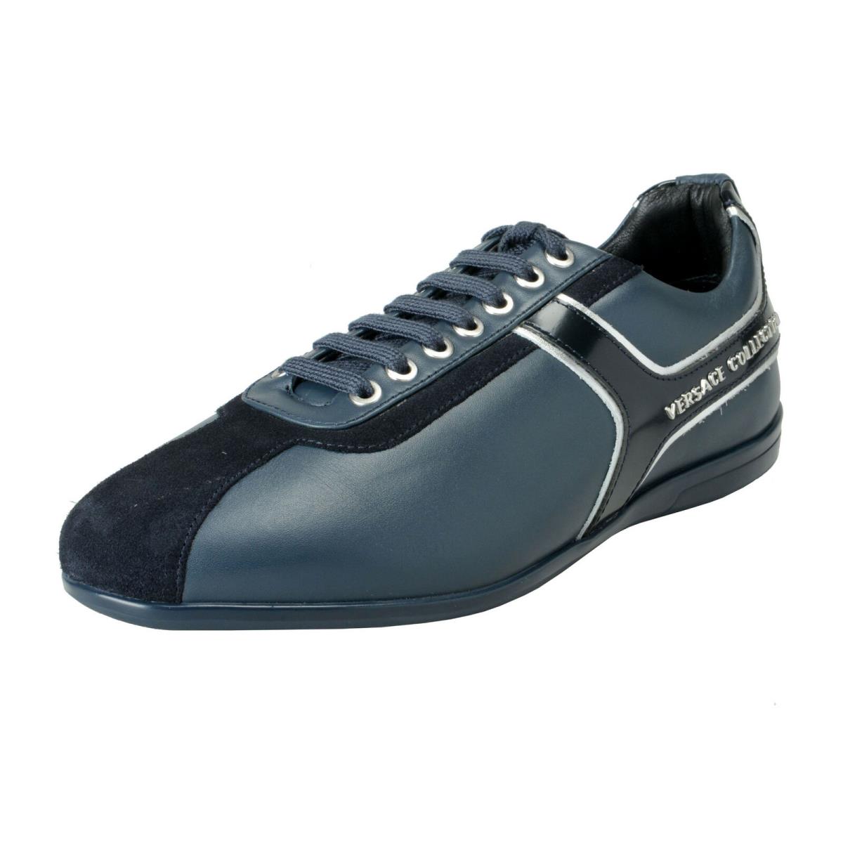 Versace Collection Men`s Blue Leather Fashion Sneakers Shoes 6 7 8 9 10 11