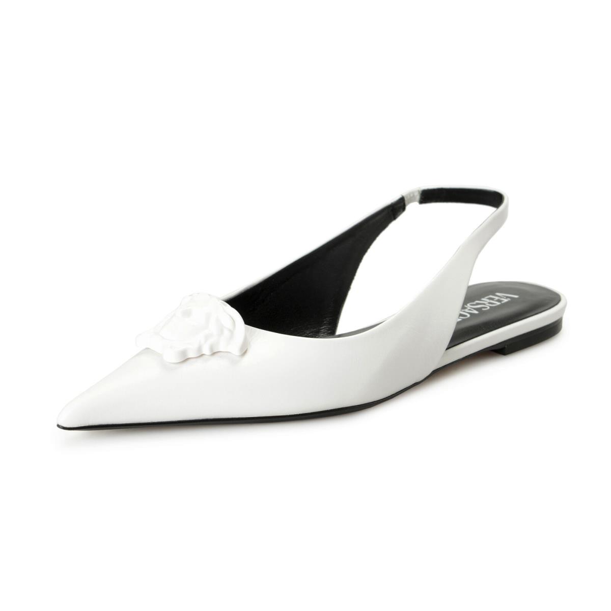 Versace Women`s White Medusa Leather Sandals Sling Back Shoes - White