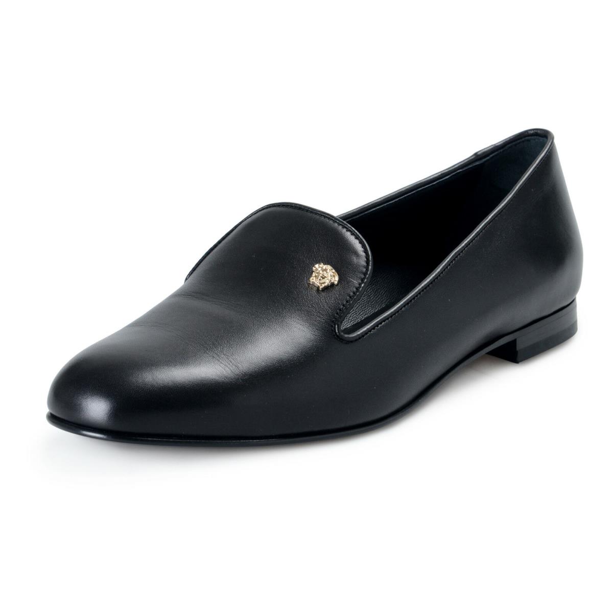 Versace Women`s Black Leather Ballets Flat Shoes Sz 6 8.5 9 9.5