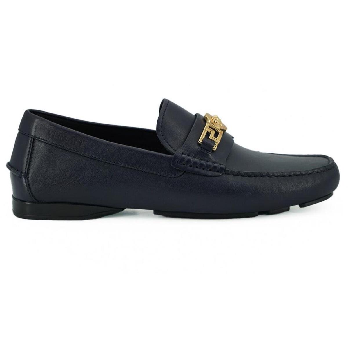 Versace Navy Blue Calf Leather Loafers Shoes