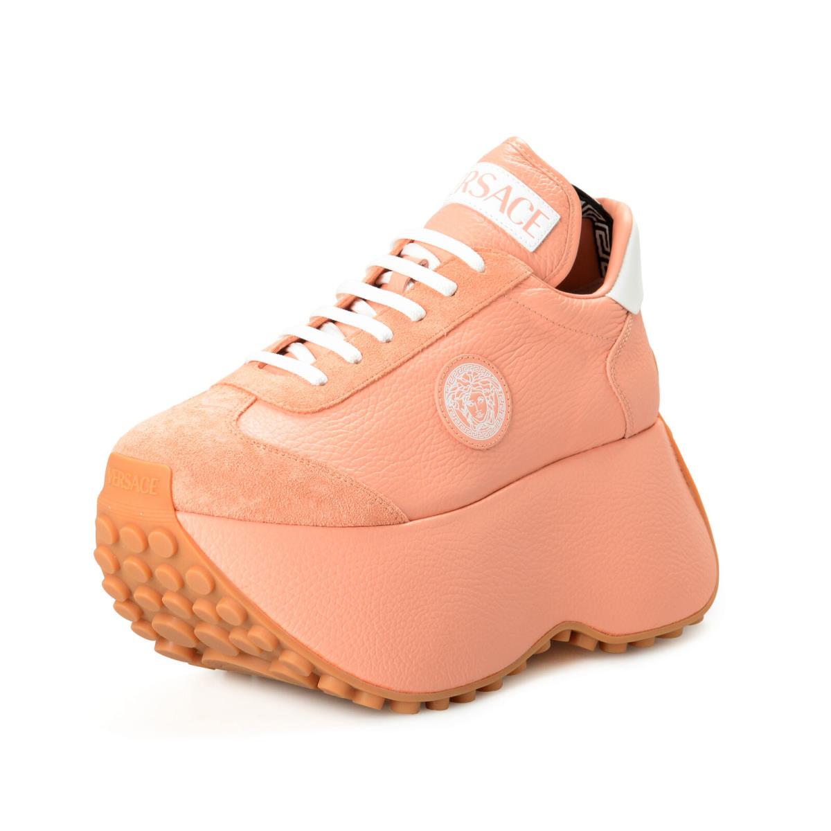 Versace Women`s Blush Pink Leather Medusa Logo Platform Sneakers Boots Shoes - Blush Pink