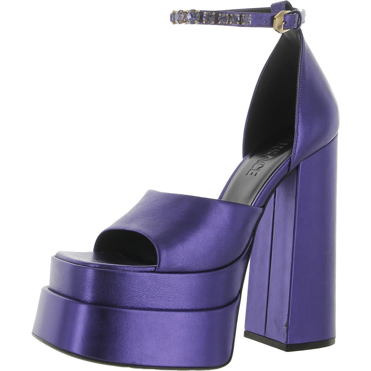 Versace Womens Leather Ankle Strap Rhinestone Platform Heels Shoes Bhfo 8914