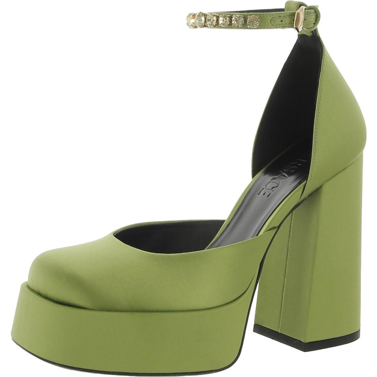 Versace Womens Green Satin Platform Pumps Shoes 37 Medium B M Bhfo 6264